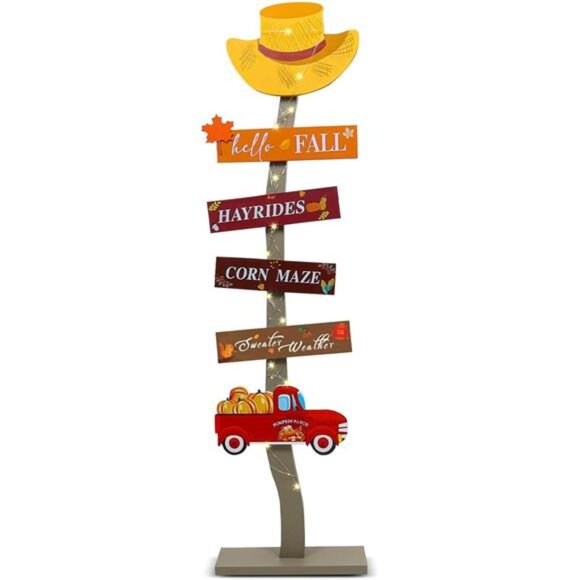 Lighted Hello Fall Wood Porch Sign Thanksgiving Welcome Door Decorations Autumn - Picture 1 of 8